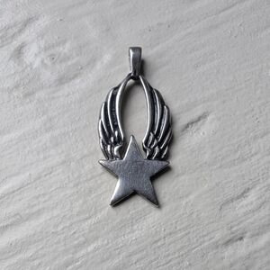 Sterling silver star and angel wings pendant